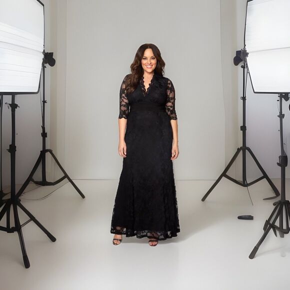Kiyonna Dress Black Lace Maxi 1X Screen Siren Formal Gown Gala Party Slimming - Picture 1 of 14